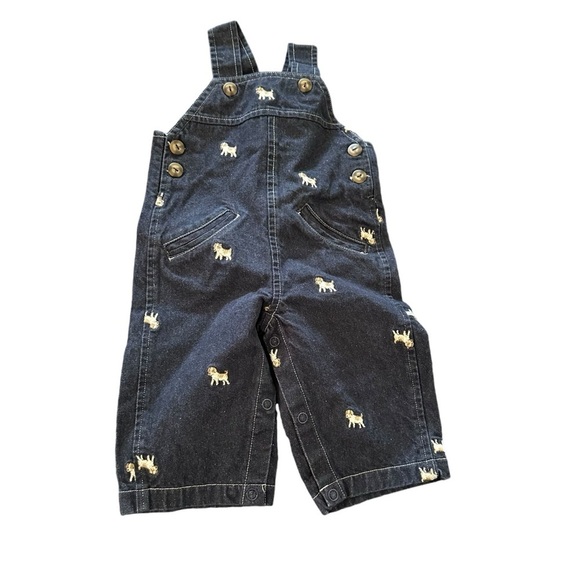 Baby boys size 3-6 months 100% cotton denim overalls with embroidered do… - Picture 1 of 4